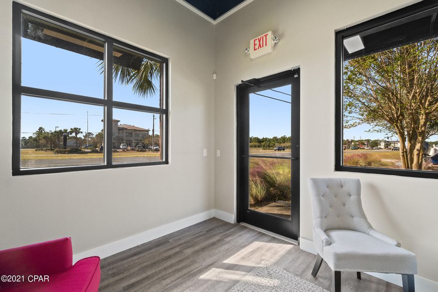 This office space is located near the Inlet Beach area and includes a reception area and two offices.  There is a shared conference room, two bathrooms, kitchen suite with sink, dishwasher, refrigerator and small eat in area.  This space is shared with the owner of the building that houses a vacation rental management company and real estate team of aDoor Real Estate.   

Some lighted signage space is available. Tenant is responsible for purchase of signage and installation and must be approved by owner prior to installation.