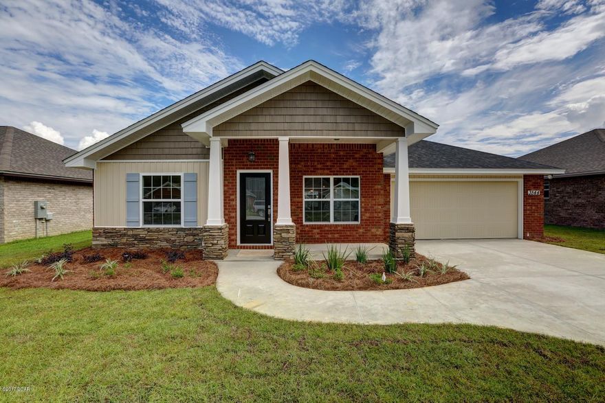 New construction 4/2 brick home in Lynn Haven's Azalea Place Subdivision with easy access to Panama City's main shopping corridor, Tyndall AFB, and the Naval Coastal Systems Base. Interior of home offers upgraded lighting fixtures, super durable Mohawk laminate wood flooring,living room and dining room, kitchen with locally built cabinets, quartz counter tops, large island, unique accent lighting and stainless steel appliances,large master suite with tray ceiling,separate shower and tub, double sinks and walk-in closet, recessed lighting, crown moldings, and Wainscoting on walls.Exterior features all brick siding, two car garage, fully sodded yard with sprinkler system, covered porch and community sidewalks.Please verify all measurements and other listing information-