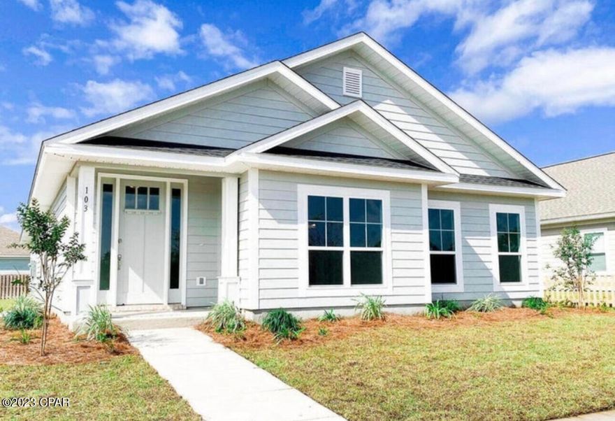 This 4 bedroom/2 bath/2 car garage (with bonus bump out for golf cart, kayaks, tools, etc)... This home will awe you upon entry! We give our buyers choices!! You still have time to select your finishes, colors, brick, cabinets, countertops, etc! Great lot with beautiful open views! There are only a few of this floor plan being built in Sunrise at East Bay so snag this one before it is gone! Price includes upgrades such as granite, cortec pro plus luxury vinyl plank flooring, covered side patio, arches, etc...East Bay offers it's residents a beautiful community area with swings to relax and listen to the peaceful nature all around, our personal dock is the best spot for fishing or drop off/pick up in your boat and head on out to the Bay or the Gulf. East Bay offers both! Shopping and Restaurants  a short 10 minutes away. Tyndall AFB is less than a 20 minute easy drive! Builder pays closing costs when using one of our preferred lenders.