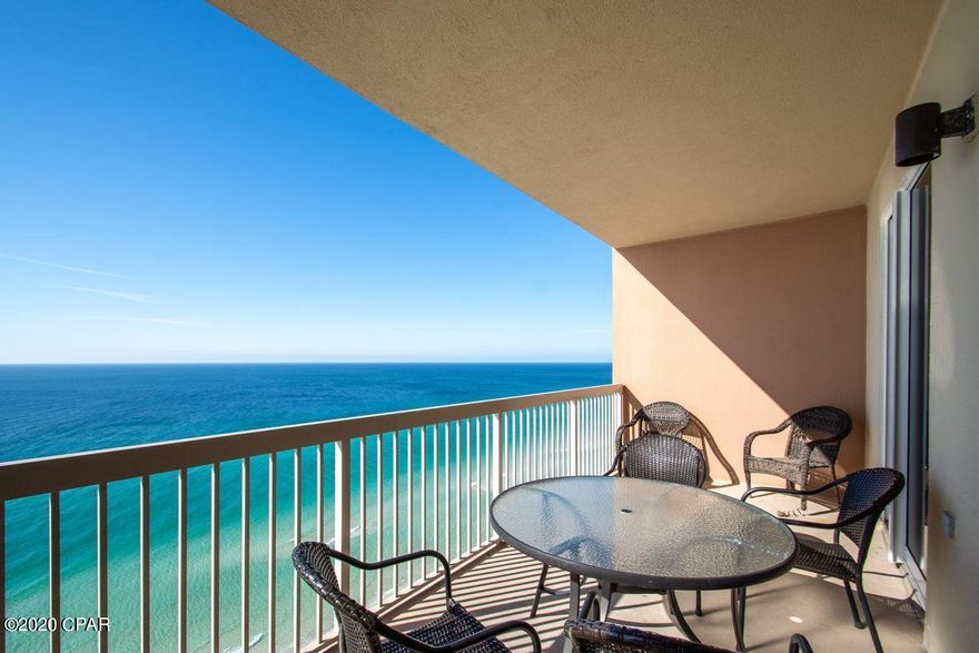 CURRENTLY UNDER CONTRACT, SELLER ACCEPTING BACKUP OFFERS. Boasting a Gulf-front master suite and ideally located less than 1 mile east of Pier Park, this highly desirable 2-bedroom plus bunk room, 2-bath unit in popular Sunrise Beach is an ideal rental investment or second home. You're just an elevator ride away from the sugar white sands and emerald water of the World's Most Beautiful Beaches, or spend an afternoon lounging at the gulfside pool and splash pad. The private balcony accessed from the living area or the master suite, is the perfect place to soak in breathtaking sunsets over the Gulf. Inside, the unit features a full-size kitchen with granite countertops and stainless steel appliances. The private master suite features a dual sink vanity, large jacuzzi tub and separate shower.