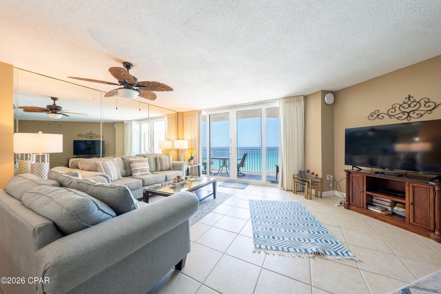 Dunes of Panama 2 bedroom with large balcony.  Located on the 15th floor this unit has outstanding views from the living room and primary bedroom.  The oversized floor plan has plenty of storage and new slider doors to to view the gulf.  Short term rentals are allowed and being sold furnished rental ready.