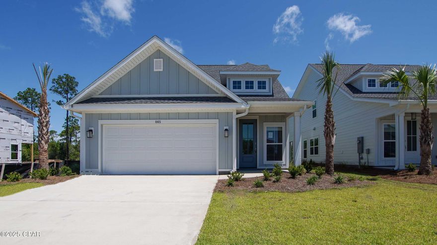 Welcome to the Islamorada plan at Breakfast Point East, located in desirable Panama City Beach. Boasting over 2,000 square feet, the Islamorada offers four-bedrooms, three and a half bathrooms, and a 2-car garage. As you enter this home through the covered entry, you will find an elegantly appointed foyer with EVP flooring and a stairway finished with wood treads leading to the second floor. The entry hall opens to the open concept living area where the kitchen, dining area, and family room merge seamlessly, ideal for cherished family gatherings. The large center island is situated in the center in which you'll find an undermount sink and a dishwasher. The chef's kitchen features quartz countertops, stainless-steel appliances, soft-close Shaker-style cabinetry, and a full pantry with built-in wood shelving. Natural light floods this space, courtesy of the abundant large windows and glass double doors to the covered back patio. The primary bedroom, located on the main level, offers a private retreat at the end of the day and features 9-foot ceilings and EVP flooring. Elegant features dress the en suite bathroom including an oversized shower enclosed by glass doors, a double vanity, and generous closet with built-in wood shelving. For visiting guests or family members there are three additional bedrooms on the second level with each bedroom hosting its own a walk-in closet. The second floor also features a separate living area, adaptable as a media room or study.