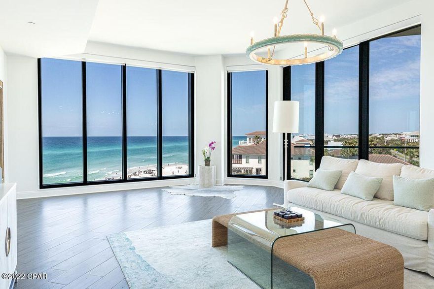 Welcome to Costa Blanca, an exclusive beachfront address on Scenic 30A. Constructed in 2018, the ownership in this gorgeous building is limited to only (14) condominium residences, thus providing a very private setting. It is a gated, beachfront enclave in one of the most superior locations along the most stunning stretch of scenic corridor in Santa Rosa Beach known as 30A of South Walton County, Florida. Penthouse 400 is particularly exclusive, as its (4)-bedrooms and (4)-baths are oriented with fabulous South-Westerly views to enjoy unforgettable sunsets across the sugary-white sands of the area's world-class beach and the glistening waters of the Gulf of Mexico. The expansive 2,800+ square foot plan is one of the most impressive condominiums on Scenic 30A, as its tremendous



ceiling v