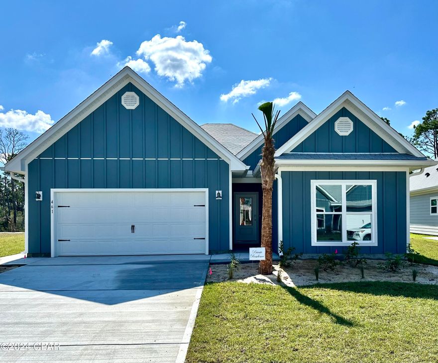 Welcome to 461 Vermillion Circle, located in the beautiful new home community of Windmark Beach in Port St. Joe, Florida. This Kennedy floor plan is situated on an interior lot and features 4-bedrooms, 3-bathroom an open concept living space. When you enter this beautiful home, you will notice beautiful granite countertops with undermount sinks in the kitchen and all bathrooms, 5 panel wood doors, engineered vinyl plank flooring throughout the entire home and 9-foot ceilings throughout. This Kennedy features a formal dining area that is perfect for entertaining. Windmark Beach is a tranquil community where one can enjoy the natural settings with boardwalks, walking paths, bike trails, and deeded beach access.  Windmark Beach also offers residents numerous luxury amenities and features including a community pool, a gym, restaurants, packaging store/bar, beach equipment rentals, roving security, community fire pit, local shopping, and a versatile community center. Homes are subject to prior sale or rent. Home and community information, association fees (if any), included features, terms, availability and amenities, are subject to change at any time without notice or obligation. Drawings, pictures, photographs, videos, square footages, floor plans, elevations, features, colors and sizes are for illustration purposes only and will vary from the homes as built. Landscaping and furnishings may be decorator items not included in the purchase price and may not be available.
