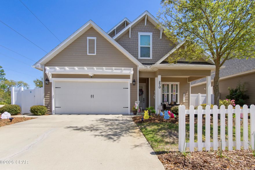 Welcome to Paradise Cove--where comfort, quality, and location come together seamlessly. This immaculate 4-bedroom, 4.5-bath home is thoughtfully designed with the primary suite conveniently located on the main level, featuring a spa-like en-suite and custom-built closet. Upstairs, you'll find three spacious bedrooms, each with its own private en-suite, offering the perfect blend of privacy and functionality. Built with durability and elegance in mind, the home boasts impact windows, 2x6 exterior walls, 10-foot ceilings, crown molding, extra-wide baseboards and trim throughout, an electric fireplace, beautifully epoxied floors in the 2-car garage, a fully fenced backyard, and so much more!! Meticulously maintained and truly move-in ready, this home must be seen in person to be fully appreciated. Ideally situated just 30 minutes to Destin, 20 minutes to Panama City Beach, under 10 minutes to 30A, and only 5 minutes to Seacrest Beach--this is coastal living at its finest!!