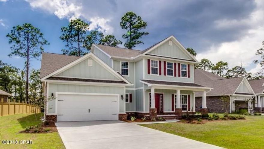 The Eleanor is a 4 bedroom 3.5 bath, 2 story plan with a bonus room above the garage. Master suite, great room and laundry room are all found on the ground floor. Covered back porch views trees. The contemporary open floor-plan just begs to entertain.Spanning over 700 acres, Fanning Bayou is a natural and secluded setting surrounded by conservational habitat, yet within close proximity to shopping, dinning, and the new Panama City International Airport. The neighborhood has a gorgeous pool house complete with a 5,000sf pool, open and shaded lounge areas, entertainment pavilion and green space.