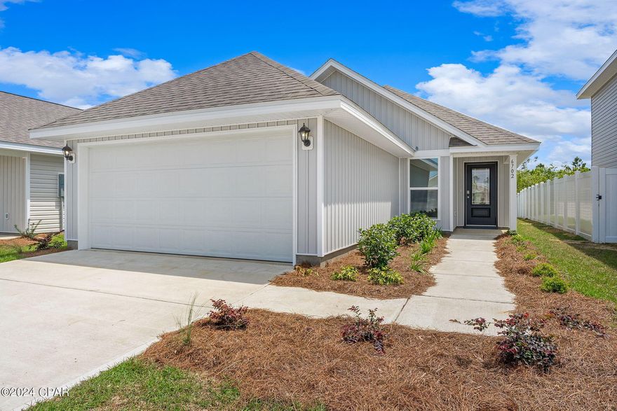 New construction in Liberty. This Celeste floor plan is located on lot 75 at 6702 Atkins Road. This 3-bedroom 2-bathroom, 1403 square foot home is an open concept floorplan. The primary bedroom and bathroom are located off the entry at the front of the home. The primary bathroom has double sink vanity, large shower, and a huge closet. Proceed down the entry hallway passing the laundry area as you enter into the kitchen, dining, and family area. The kitchen offers a breakfast bar with space for seating. On the opposite side of the home from the primary bedroom upfront, there are two spacious secondary bedrooms separated by a shared bathroom. This home includes standard appliance package that includes a smooth top range, dishwasher and microwave as well as design features, EVP flooring, granite countertops and bright white cabinetry. Liberty neighborhood is conveniently located in beautiful Panama City off Star Avenue near 231. Located just 25 minutes from Tyndall Airforce Base, 20 minutes to hospitals, and less than 15 minutes to shopping, restaurants, and grocery stores you will be amazed at the convenience once you enter the winding entrance to this beautiful sanctuary. Liberty offers a 7,500 square foot community center with full gym, wellness rooms and much more. Additionally, behind the community center is a water wonderland with resort style pool, splash pads, and an outdoor grilling kitchen with seating.
 Liberty neighborhood is conveniently located in beautiful Panama City off Star Avenue near 231. Located just 25 minutes from Tyndall Airforce Base, 20 minutes to hospitals, and less than 15 minutes to shopping, restaurants, and grocery stores you will be amazed at the convenience once you enter the winding entrance to this beautiful sanctuary. Liberty, D.R. Horton's premier new lifestyle community, offers a 7,500 square foot community center with full gym, wellness rooms and much more. Additionally, behind the community center is a water wonderland with resort style pool, splash pads, and an outdoor grilling kitchen with seating.