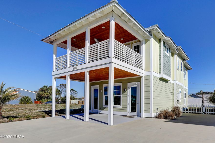 Beautiful new construction beach house with NO HOA! This modern beach house is just steps away from 3 public beach access points. Interior of this 4 bedroom 3.5 bathroom home features 2 master bedrooms with wet bar, LVP flooring, and large open living space on the 2nd floor leading to over-sized balcony. Kitchen includes stainless steel appliances, quartz countertops with waterfall island, & custom cabinets. Exterior of home includes extended parking area for up to 6 cars & outdoor shower.