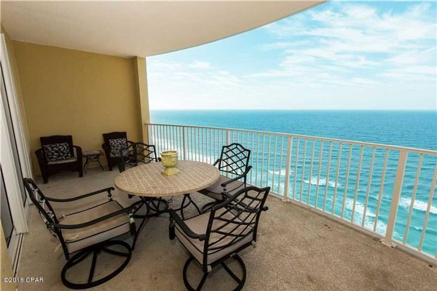 GULF FRONT, 2BR/2BA CONDO with a Gulf front master suite with sliding glass doors to one of the largest, bowed balconies (271 sq. ft.)in PCB. The property crown molding and granite counter tops in kitchen. No walking across the street for parking. Twin Palms features garage gated parking and the property amenities at Twin Palms Resort include 2 pools (one heated), jacuzzi, sauna & steam rooms, BBQ, and the world's most beautiful sugar sand beach!