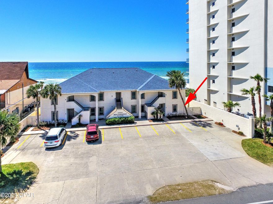 Rarest Condo on Panama City Beach! Drive up and walk inside the front door of your new 1st floor gulf front beach home! No stairs or elevator needed!! NEVER BEEN RENTED! This condo is one of only six in the entire development and the Association Dues are only $150/month and Exterior Insurance is $134/month! The interior has been completely updated inside with New Granite, Paint, Carpet, furnishings, light fixtures, Vanities, Impact Glass Windows, and exterior turtle lighting. The exterior of the entire condo was painted and a new roof installed in 2019. Two assigned parking spaces are included as well. The association dues include water, trash, lawn care, and use of the Pool next door at The Polynesian Village Condominium. Located Between Pier Park and Hwy 79 next to Sterling Breeze!