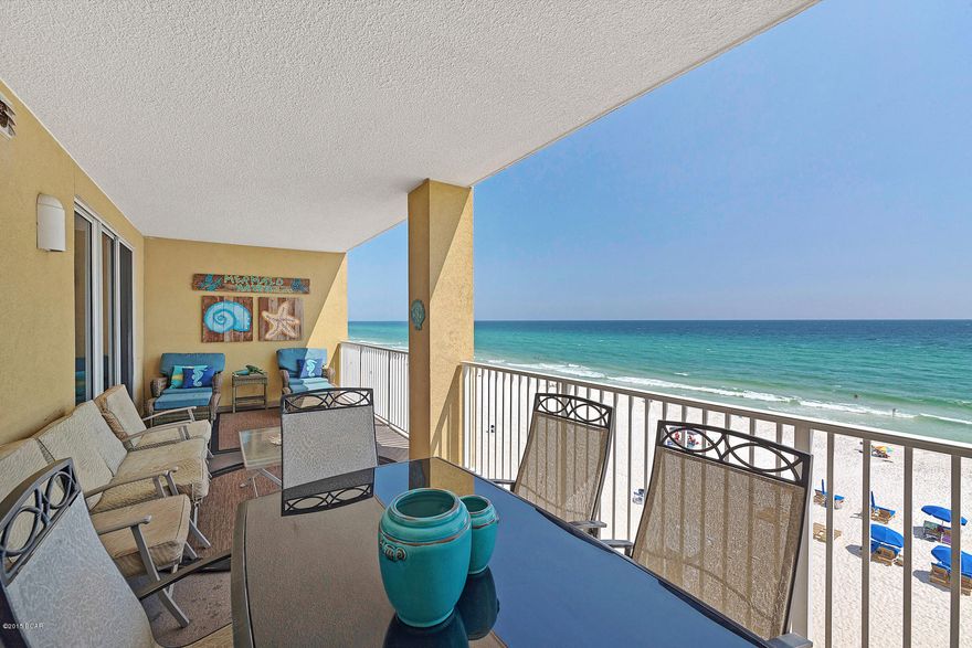 Another Big price drop. This is a huge 3 BR/3 Bath condo w/ 1,432 sq ft on the West end of Panama City Beach, in great condition, decorated as cute as can be AND IT'S A RENTAL BEAST WITH $45,277 IN GROSS RENTAL INCOME WITH OWNERS USING PRIME WEEKS FOR $9,500. That's $54,727 per year! Parking is below the building. This unit is on fifth floor, the first residential floor and it's reserved parking space is only one floor below so easy walk if you don't like elevators. The unit features two master bedrooms, one gulf front, a HUGE balcony with lots of comfy furniture, a laundry room and tile in the living area, carpet in the bedrooms. Not your typical cookie cutter condo, this unit has style and upgraded electronics. Everything you could want and then some. And association dues are low quarter. Convenient location on West end, close to Pier Park and 30A corridor. With these rental numbers you can't go wrong. Make an appointment to see this one.