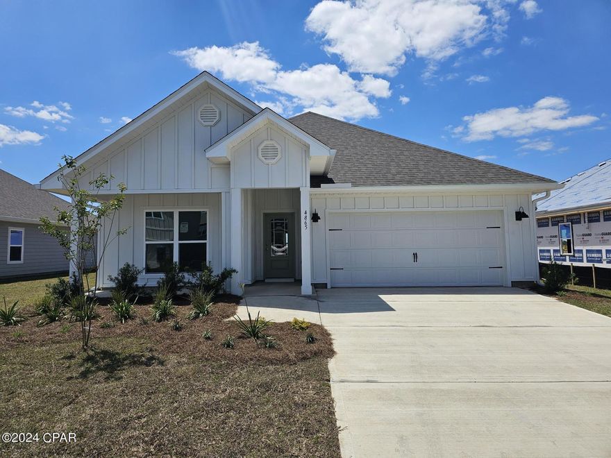 The Rhett floorplan is a 4-bedroom 2-bath, an open concept floor plan, with a boasting 1,835 sq.ft. The Rhett floorplan has upgraded finishes throughout. You will find 9-foot ceilings with 10-foot trays and beautiful crown molding. The Rhett also has EVP flooring, granite countertops, a large kitchen island with cabinetry on both sides underneath and brushed nickel hardware. This floorplan has energy efficient windows to allow lots of beautiful natural light. The primary bathroom has a beautiful garden tub, perfect for relaxing, and a spacious shower with a glass enclosure.  Titus Park is in Panama City, Florida and is only minutes away from Tyndall Airforce Base! This large-scale multi-phase community is located off Highway 390 at Highway 231, centrally located for an abundance of shopping, restaurants, and great schools! Beautiful white sands beaches are just a short drive from your doorstep. Access the bay for fun and fishing by use of the public boat ramp only 3 miles away. There is a new Publix shopping center across the street from the community entrance. Titus Park highlights some of the most beautiful floorplans, which have amazing features.