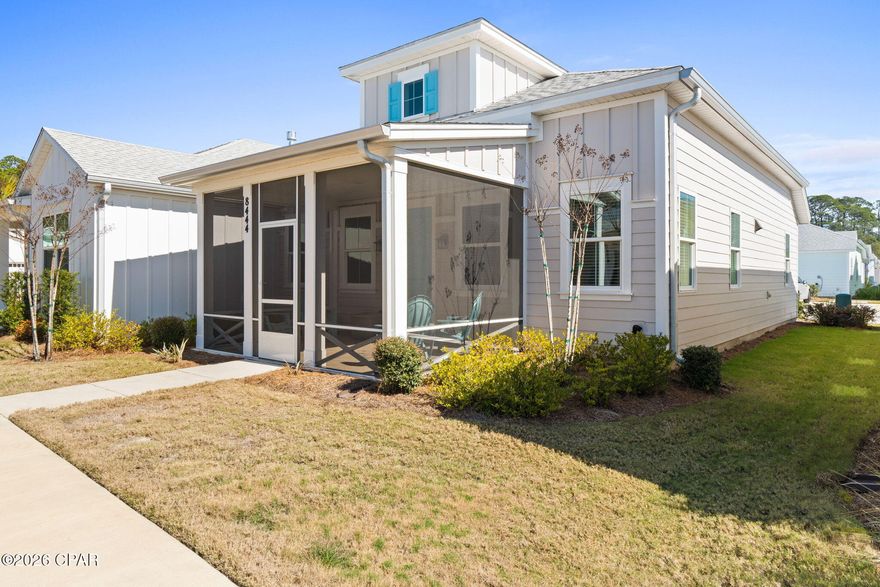 Welcome to Latitude Margaritaville Watersound, a true resort-style, active adult 55+ community where every day feels like vacation! Step into the best of low maintenance resort-style living in this barely lived in Bamboo Cottage home. Perfectly situated in Phase 5 near the golf cart underpass which gets you to the Town Square & resort style amenities in just a few minutes. This thoughtfully designed home offers 2 spacious bedrooms & 2 full baths. Spacious open concept floorplan with vaulted ceilings and an abundance of natural light! The kitchen with center island overlook the main living & dining areas, making it ideal for entertaining! Fresh neutral paint and durable laminate flooring throughout. This home is immaculate and move-in ready!! Split bedroom plan assures privacy for all. The spacious primary suite has a fabulous walk in closet and dual sinks in the spa bath. The guest suite is on the opposite end of the home adjacent to the 2nd full bath. A fabulous screened front porch is an ideal place to sip your morning coffee, curl up with a good book or relax with a glass of wine after a long day! Equipped with an attached 2 car garage plus designated parking space. This perfect primary, second home or investment property is ready for immediate move-in. Pre-inspected and repairs completed- giving you piece of mind! Home can be purchased partially furnished and beautifully decorated, ready for you to move right in and start enjoying the fabulous Latitude lifestyle! HOA reserves for exterior paint, roof replacement & shared driveways. Peaceful setting in established area of the neighborhood means you don't have to put up with the noise and mess of new construction! Whether it's a sunset golf cart ride, cocktails by the resort style pool or mingling with neighbors at one of the many social functions, this is a place where every day feels like a vacation. 
Latitude Margaritaville Watersound offers world class amenities including a Town Square boasting a bandshell with live music every Friday and Saturday evenings. Homeowners also enjoy the resort-style pool and on-site Bar & Chill restaurant and Overlook Bar which sit along the Intracoastal waterway offering spectacular sunset views. There is also a state-of-the-art fitness center with indoor lap pool & spa as well as an abundance of fitness classes. Golf cart, bike and walking trails are abundant throughout the community. Other amenities include tennis & pickleball courts, bocce ball, cornhole, putting green, ping-pong, kayak launch, theater, ceramics studio, woodworking shop, dog/pet grooming, Barkaritaville dog park & and more. Future nearby developments include a Marina (coming in 2026), Publix and commercial shopping/dining area (2026), Health Care Campus within new hospital (2027) and just 7 miles to the picturesque Emerald Coast beaches. 
This is more than just a home-it's a gateway to the Latitude Margaritaville lifestyle. This meticulously maintained home in prime phase 5 location is ready for you to move in and enjoy the Latitude lifestyle! Call today to schedule your private showing!