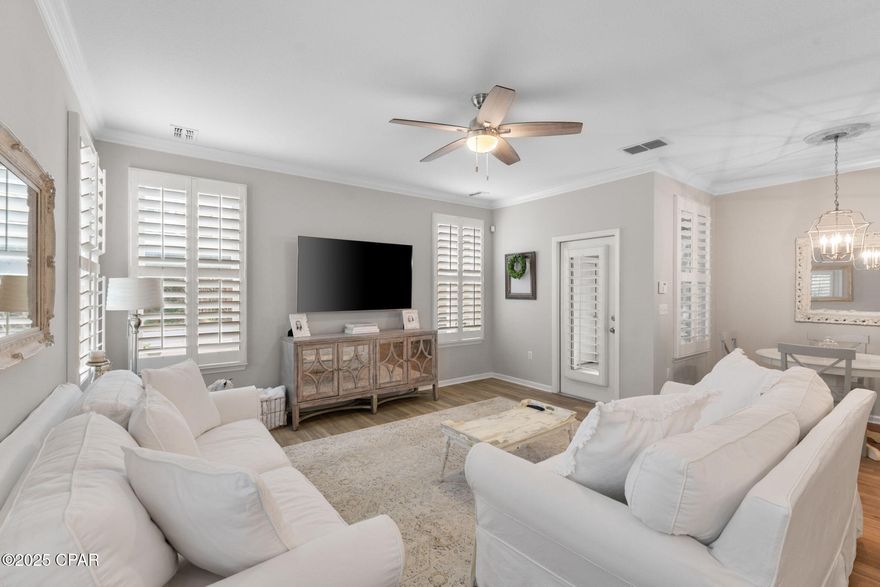 OPEN HOUSE SUNDAY 3/29! Positioned on a spacious corner lot with green space in front and a wooded buffer behind, this Beazer-built home offers a rare level of privacy and outdoor space within the neighborhood. The fenced side yard provides additional room to enjoy the outdoors, while mature oak trees offer natural shade across the lawn.
The home features a thoughtful floor plan designed for everyday living. The main floor includes the primary suite, living areas, kitchen, and laundry, allowing for comfortable single-level living, while the upstairs provides flexible space for guests, children, or a home office along with a full bathroom.
Inside, you'll find high ceilings, crown molding, plantation shutters throughout, and a kitchen equipped with a gas stove that opens naturally to the main living area. The primary suite offers a large walk-in closet and a jacuzzi tub, creating a comfortable retreat within the home. Additional features include a tankless water heater, well-insulated attic for energy efficiency, and a new HVAC system.
Outdoor living is easy to enjoy with two screened porches, perfect for relaxing or entertaining. The property also includes a one-car garage and a two-car driveway with a shaded pergola, plus a fenced side yard, Zoysia grass, and an irrigation system to help maintain the landscaping.
Location is another standout feature. Residents enjoy walk or golf cart access to Kelly Street Beach Access (Access 87), along with a less congested back entrance to the neighborhood, making it easy to come and go even during busy beach seasons. The home is ideally situated just 5 minutes to 30A and Rosemary Beach and approximately 10 minutes to Pier Park in Panama City Beach.
The community offers a variety of amenities including Lake Powell dock access, a large clubhouse that residents can reserve for private events, swimming pool, tennis courts, and pickleball courts. The neighborhood's smaller size creates a welcoming atmosphere while still offering convenient access to nearby dining, shopping, and recreation. HOA fees also include trash pickup twice per week.
With its combination of privacy, flexible living spaces, outdoor features, and convenient location near the beach and 30A, this home offers a lifestyle that is increasingly difficult to find in the area.
Schedule a showing to experience it in person!