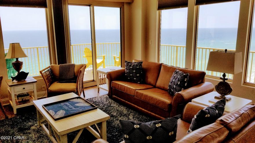 Gulf Crest 2107 has one of the best 3 bedroom  OPEN floor plans on the beach and features a large wrap around balcony.  As you enter this exquisite gulf front unit, your eyes will be greeted with amazing gulf/water views from every room of this large 3 bedroom unit.  The  living/dining/kitchen areas have floor to ceiling windows to capture all the magnificent gulf views and sunsets.  

This luxurious unit has been recently and tastefully renovated and upgraded with all new coastal furnishings, bedding, stainless steel appliances, high end washer/dryer,custom kitchen backsplash, balcony furniture and beach accessories.  Both bathrooms have been upgraded to tiled walk-in showers, granite sink vanities and ship lap finished walls...absolutely gorgeous!! The gulf front master bedroom has a king size bed, balcony access and boasts amazing gulf views.  The large master bathroom is attached and had a double sink vanity, walk-in closet, linen closet and WALK-IN SHOWER.  The east guest bedroom features a king size bed; the west guest bedroom has a queen size bed. Both bedrooms have balcony access.  And the guest bathroom has a new TILED WALK-IN SHOWER.  
Other features of this unit include flat screen TVs in the LR and all bedrooms, stainless steel appliances, granite countertops and breakfast bar seating in the kitchen.
Enjoy the views of the expansive gulf waters and the breathtaking sunsets from your private west-end balcony.  This complex has many amenities including 2 pools, a kiddy pool, 2 hot tubs, poolside Tiki Hut Bar/Restaurant, BBQ grill area, gulf front fitness center, owner's lounge with billiard room and a gated parking garage.
THIS STUNNING UNIT COMES FULLY FURNISHED AND IS TURN KEY READY TO BE AN INCOME PRODUCER,