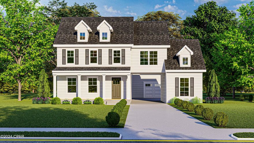 The Hutchinson Plan by Harris Doyle Homes is situated on a conservation lot within Indigo Lakes, the newest phase of the popular waterfront community, SweetBay. In addition to the four large bedrooms, there is a study, loft and mudroom. The covered front porch flanks a porte-cochere that enters into a spacious motor court. A third and separate garage bay has become a finished space for a home gym, tailgating room or whatever you can imagine! The main-level primary suite features a tile-to-ceiling walk-in shower and large walk-in closet. The island kitchen includes stone countertops, decorative tile backsplash and options for a chef's kitchen. SweetBay is a walkable and golf-cart friendly community with unrivaled amenities: dock with Bay and Gulf access, boat launch for kayaking, private beach, paddle boarding, fishing, parks, junior olympic resort pool complexes, fire pits, grilling areas, sports court, miles of trails, Publix-anchored town center and future amenities including a marina! New home buyers even get priority access to top-rated University Academy, the #2 K-8 school in the state of Florida!