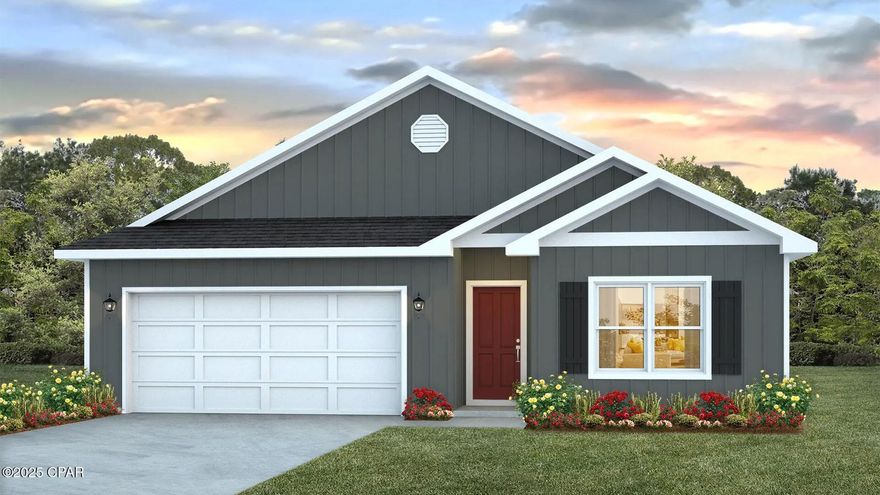 Welcome to the Cali located at the peaceful Titus Park community in Panama City, Florida. The Cali is one of our popular one-story floor plans used in many communities across the country, making it an excellent choice for a new home. With this 4 bedroom, 2 bath home, you will see 1,799 square feet of spacious living perfect for a small family to enjoy comfortably.

As you walk inside the Cali, you will see the long main hallway leading you to the open living room and kitchen. The 8' ceilings throughout the home add to the feeling this of open, spacious floorplan. Engineered vinyl plank flooring throughout the main areas offer a sleek, low-maintenance way to keep your floors looking great while soft carpet in the bedrooms keep your feet cozy. The kitchen and bathrooms feature granite countertops and white cabinetry, a walk-in pantry, and a large island ideal for family and guests to enjoy your meals together. The primary bedroom has its own bathroom featuring a spacious walk-in closet, a double vanity, and a separate walk-in shower and tub. Each room in the house has large windows that allow plenty of natural light in to brighten your mood and home up.

On the exterior of the home, you will see beautiful vinyl on the front of the home. The Cali features a covered back patio and an open porch. Each home comes fully sodded and beautifully landscaped with 30-year dimensional shingles. Sidewalks line every street so you can enjoy the unbeatable Florida sunsets and sunrises on your walk with the kids or the dogs.

Our Titus Park community features underground utilities making it less susceptible to damage from severe weather leading to fewer outages and more reliable service. Residents of Titus Park can enjoy exclusive access to the newly built amenity center with a pool, BBQ pits and lounge chairs!

Today is the day to see why the Cali is one of our most popular floor plans. Contact us today to find your next home at Titus Park!