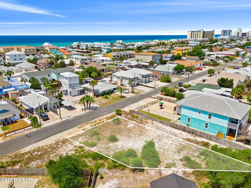 Ready for you to construct your beach home/homes located just a 7 minute walk or 2 minute golf cart ride to the beautiful white sand and turquoise water of the Gulf. Closest Beach Access  is #4. Builders, this lot is level, deemed high and dry, and located in a desirable pocket of Panama City Beach. Enjoy NO HOA and STVR ability. Zoned R-3 allowing single family, duplex, triplex or quadraplex constructions. Personal enjoyment + excellent income potential! Walk to famous Schooners beachfront restaurant! Close proximity to St. Andrews State Park and Treasure Island Marina. A 7 minute drive to the new Tootsies Orchid Lounge beach front music venue! Sewer connection available. Lot next door (5220 Sunset Ave MLS i.d. 789496) is also available for purchase (totaling 0.21 of an acre). Seller will consider package price to convey both lots to buyer. Sign on property. Information provided is deemed accurate and reliable. Buyer to complete their own due diligence.