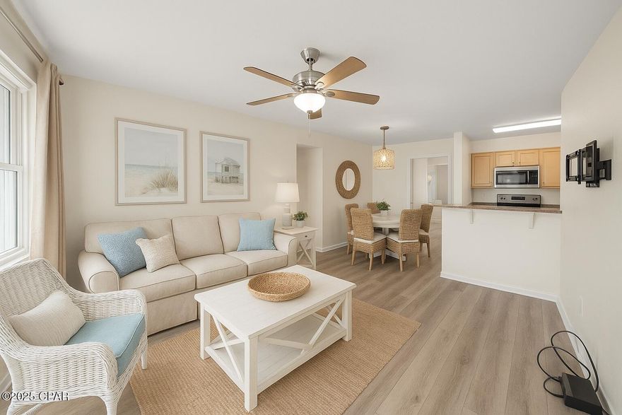 SHORT TERM RENTALS ALLOWED FOR THIS UNIT in Nautilus Cove. A charming coastal retreat in the heart of Panama City Beach. This well-maintained ground floor unit features an open living area, spacious kitchen, and inviting bedrooms designed for comfort. Enjoy the community's resort-style amenities including a sparkling pool, tennis courts, clubhouse, and beautifully landscaped grounds. Perfectly located just minutes from the beach, shopping, dining, and entertainment this property offers the ideal blend of relaxation and convenience for an investment property, second home or primary residence. Schedule your showing today.

New HVAC in 2025 (inside unit)
New Water heater 2023 
New Refrigerator 2025