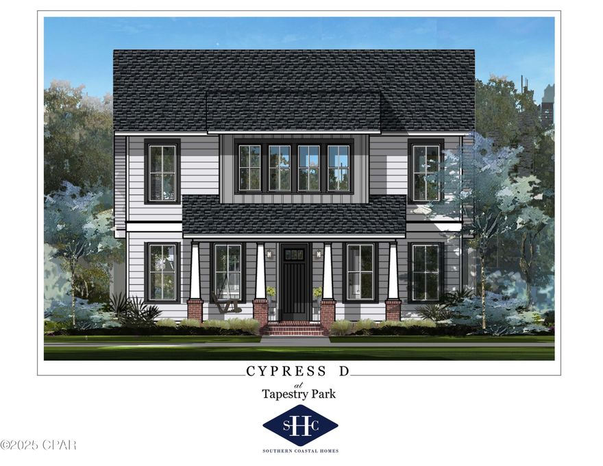 NEW CONSTRUCTION offered in the brand new Tapestry Park Phase III in Panama City Beach built by Southern Coastal Homes-2 blocks to the beaches of the Gulf of Mexico and beach access #43, close to shopping and dining, and the famous Pier Park. Homeowners have access to two community pools, lighted sidewalks and green spaces as well as access to tennis courts, basketball courts, and club house. This 4/2.5 CYPRESS floorplan is a brand new Southern Contemporary design with old Florida charm and coveted new technology and upgrades. INTERIOR large volume Great Room with an open floor plan, kitchen with center island and vaulted ceiling, custom cabinetry, walk-in pantry, pot filler and stainless steel appliances.
The FIRST FLOOR Master Suite has a beautiful tray ceiling, expansive tiled shower, double vanity and his and her walk-in closets with direct access to laundry room. The second floor holds 3 well-appointed bedrooms ample storage space. EXTERIOR features of this home include Hardie siding with beautiful brick, 8 ft doors, rear detached garage with covered grilling porch. Home includes smart lock, tankless gas water heater, energy efficient appliances, dual A/C units and has been expertly designed by our design team.