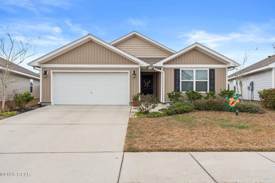 Check out this beautiful Ryder floor plan — 4 bed, 2 bath home in Bridge Harbor, one of the newest and most desirable subdivisions nearest Tyndall AFB. Just 12 minutes (6 miles) to Tyndall and 26 minutes to Mexico Beach. Bridge Harbor offers a resort-style pool, outdoor kitchen with fire pit, playground, and pet play areas.

This home's exterior features low-maintenance vinyl siding, a 2-car garage, fenced backyard backing to a retention pond for added privacy, and a large covered back patio ideal for entertaining or relaxing. Inside, a huge open great room provides a seamless gathering space. The kitchen features a large island with granite countertops, ample cabinets and counter space, and a generous pantry. The master suite is thoughtfully located apart from the other bedrooms and laundry for quiet nights. Two bedrooms share a hall bath while a private fourth bedroom makes an excellent guest room or spacious home office.

Convenient location, modern amenities, and smart layout — call your Realtor today to tour this exceptional home.