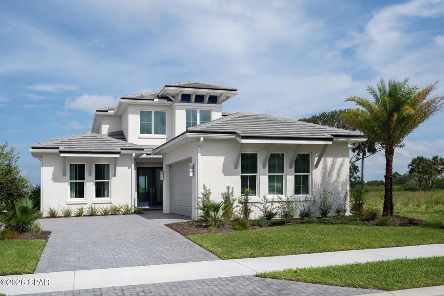 Introducing the Veranda, a beautifully AR Homes designed two-story residence offering over 3,500 square feet of thoughtfully crafted living space, ideal for a stunning waterfront homesite. This plan features 4 bedrooms, 3 full baths, a powder room, and a 2-car garage, combining modern design with everyday functionality.

The main level showcases a bright, open-concept layout where the contemporary kitchen overlooks the great room and casual dining area, creating a seamless flow for both daily living and entertaining. Expansive glass doors lead to a spacious covered lanai, perfectly positioned to capture water views and enhance indoor-outdoor living.

The first-floor owner's suite offers a private retreat with a spa-inspired bath, generous closet space, and a layout designed for comfort and privacy. A dedicated den provides flexibility for a home office or quiet workspace, while thoughtful storage and utility areas enhance everyday convenience.

Upstairs, a large bonus room with optional wet bar and access to a covered balcony creates the perfect space for entertaining or relaxing while enjoying elevated waterfront views. Three additional bedrooms offer ample space for family and guests.

Designed for coastal living, the Veranda's outdoor spaces can be customized with a pool, outdoor kitchen, and expanded entertaining areas, making it easy to enjoy year-round waterfront living.

This is an exceptional opportunity to build a fully customized home that blends sophisticated design, flexible living spaces, and seamless indoor-outdoor living in a premier waterfront setting.

-No fill dirt, clearing, additional foundation or lot preparation is included. It's an additional expense. 
Pool/outdoor living and outdoor kitchen are optional, and they're not included in the base price. 
The sale of the lot is a separate transaction.