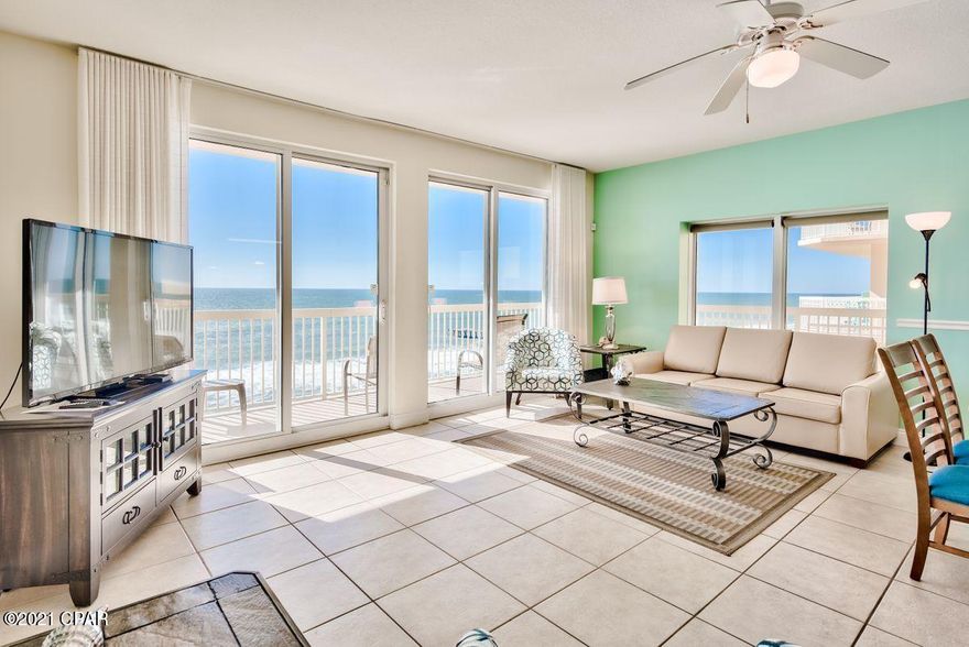 CURRENTLY UNDER CONTRACT, SELLER ACCEPTING BACKUP OFFERS. Highly coveted west-facing corner unit! This upgraded, fully furnished two bedroom corner unit with wraparound balcony in Calypso Resort's East Tower sells turn-key ready for immediate rental or personal enjoyment with PROVEN rental history. The highly coveted spacious floor plan features panoramic west-facing views of the Gulf, an open kitchen with large center island, a wraparound balcony, and a Gulf-front master suite with luxurious ensuite bath. Ideal as a rental investment or private beach getaway, this unit checks all the boxes. Calypso Resort boasts world-class amenities, including two Gulf-front lagoon pools with poolside tiki bar, a fitness room, and direct beach access with available beach chair service.