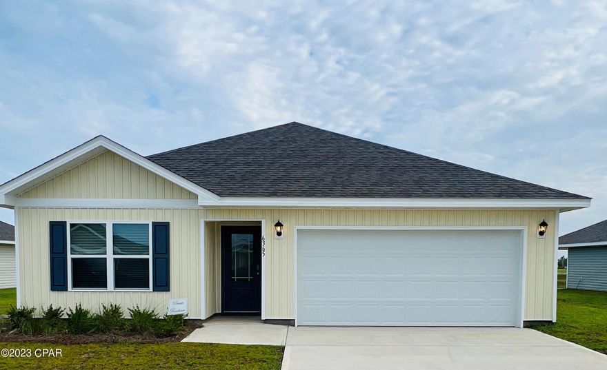 Liberty neighborhood is conveniently located in beautiful Panama City off Star Avenue near 231. Located just 25 minutes from Tyndall Airforce Base, 20 minutes to hospitals, and less than 15 minutes to shopping, restaurants, and grocery stores you will be amazed at the convenience once you enter the winding entrance to this beautiful sanctuary. Liberty, D.R. Horton's premier new lifestyle community, offers a 7,500 square foot community center with full gym, wellness rooms and much more. Additionally, behind the community center is a water wonderland with resort style pool, splash pads, and an outdoor grilling kitchen with seating. Just when you thought it could not offer more, there are sidewalks, ponds, fountains, and conservation areas throughout this beautiful neighborhood full of nature.
Upon entering the Aldridge floorplan, you immediately notice the bright entry way afforded by the prairie door. This 3-bedroom 2 bath, 1272 square foot home is an open floorplan. The primary bedroom and bathroom are located off the entry at the front of the home. The primary bathroom has double sink vanity, large shower, and a huge closet. Proceed down the entry hallway passing the laundry area as you enter the kitchen, dining, and family area. The kitchen offers either a peninsula or island with space for bar seating. On the opposite side of the home from the primary bedroom upfront, there are two spacious secondary bedrooms separated by another bathroom making this home a true split floorplan. The home sits on a large lot, sodded on 4 sides, with an inviting patio area allowing you to enjoy grilling outside with family and friends.