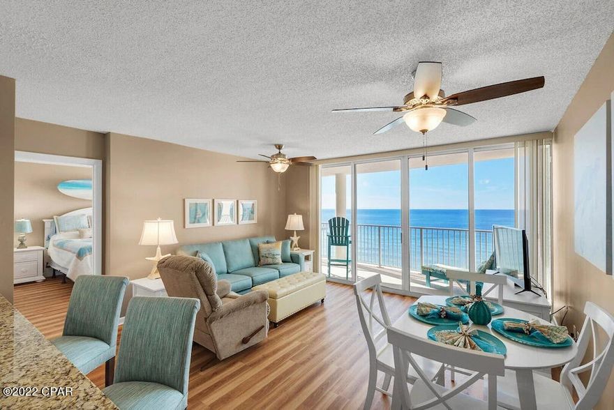 This is an example of a remodel done right. Here is an exceptional one-bedroom condo at Long Beach Resort. It comes furnished. From the moment you enter this condo you see the Gulf of Mexico. The gulf front bedroom leads out to one of the largest one-bedroom balconies in Panama City Beach. Its all panoramic views from Kitchen, Bedroom and Dinning Room. Long Beach Resort's reputation as being one of the best condominium association in PCB. It offers two heated pools, a tropical lagoon pool with poolside ''Hangout Bar and Grill'', hot tubs and 1,300 feet of white sandy beach, all in a gated resort community. Many people prefer the views in tower 3 to the other buildings.  Over 61k of rentals booked in 2021. All information is believed to be correct but should be verified by the Buyer. The blinds in the pictures have been upgraded to draperies.  All the furniture inside is brand name, excellent quality, and chosen for comfort.  Less than 3 years old.  No cheap iron type balcony furniture here. Real Polywood balcony furniture.  Beautiful, easy to clean and special ordered.