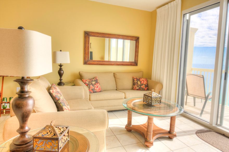 CURRENTLY UNDER CONTRACT, SELLER ACCEPTING BACKUP OFFERS Penthouse level condo with stunning views of Panama City Beach.  This unit features 2 Full Bathrooms; built in Bunk beds; large, open, Gulf front living room with access to a Private Balcony.   Located on the quiet West end, this unit is a great rental with all future reservations available to the buyer through the current management company.  Tastefully furnished and decorated, this condo has been well managed and maintained. Water heater and HVAC recently replaced.