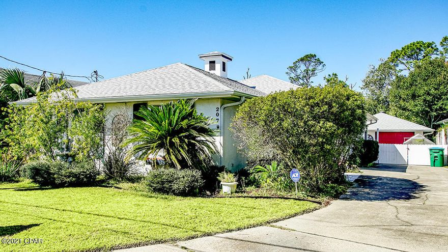 Located in highly desirable Laguna Beach on the west end of Panama City Beach, This immaculate 3 bedroom, 2 bath home is ready to enjoy from the day you move in. Home is laid out nicely utilizing every square inch of the property.   Sitting on a large lot, this home is just a couple blocks from the beach and has a view of the Gulf of Mexico from your front yard. Features include tile throughout, large open living room with electric Fireplace, enclosed sun room and  a ADT security system. Walk out the back door to your very own topical oasis. Take a dip in your backyard pool and spend the afternoon in your enclosed lanai overlooking the pool and tropical landscaped back yard. This heated and cooled Lanai can be used almost every day of the year for relaxing outdoor living or entertaining. In the evening,   The rear of the property has evergreen bushes/trees which gives privacy from rear neighbors.  Home comes mostly furnished with beachy style furnishings. In the evenings, it's just a short walk to to beach where you can enjoy the absolutely gorgeous sunsets over the Gulf of Mexico. Home offers a 20 x 20 garage with a long driveway and room for up to 6 cars. This beautiful piece of property is a MUST SEE! Perfect opportunity to own your full time home in Paradise, vacation home or great investment as rental property.
New Roof installed in 2020, new water heater installed in 2020 and pool was re-surfaced in 2020.
 Call Today!!