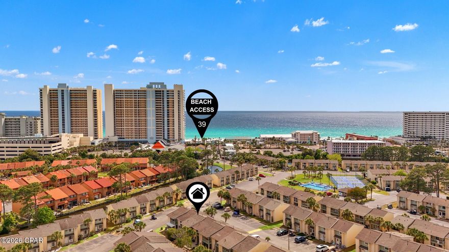 Beach Life, Rental Income & Incredible Value, All in One! This is the beach townhome you've been waiting for! Search on YouTube ''107 W Leslie Ln | Affordable Townhome Near the Gulf!'' for video tour. Fully furnished and rental-ready, all you need to bring is your suitcase and toothbrush. Located just a 5-minute walk to the beach, this beautifully maintained unit offers unbeatable value and comfort. Enjoy your evenings on the tropical back patio or relax on the screened-in balcony, surrounded by 11 sparkling community pools and Florida nature. With 2 assigned parking spaces right at your door and additional golf cart parking, convenience meets coastal charm. Additional highlights: VA & FHA approved, STR-friendly with strong projected GRI. Exceptionally cared for, this is a rare opportunity to own a move-in-ready beach retreat in one of Panama City Beach's most sought-after communities. You won't find a better deal at the beach! Call your agent TODAY! LOW HOA fees include: 11 pools(5 heated), pickleball, shuffleboards, water-front restaurant & pool, mini golf, exercise room, tennis courts, playground, WIFI, pest control, termite bond, trash, ground keeping, property patrol, gated community and more.
