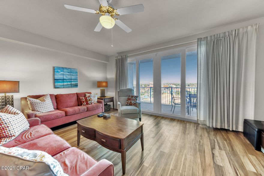 ASSIGNED dedicated parking spot!!!! This unit is near elevators, or they can be avoided as it is by the crossover for the garage which will help your reviews! Beautiful spacious turn key 1 bed, 2 bath PLUS bunk room!!! This unit has been a long term rentals from the start so less wear and tear. Appliances, kitchen lighting, garbage disposal, flooring in living and main replaced in 2018, dehumidifier 2019, water heater pressure valve in 2020 & water heater in 2021, custom curtains. Some of the largest units & balconies on PCB. Open living space with granite countertops, crown molding, updated fixtures and appliances overlooking the horizon. Main bedroom boasts ample space! Balcony is huge for enjoying Florida living and gulf views. Buyer's to verify measurements if important