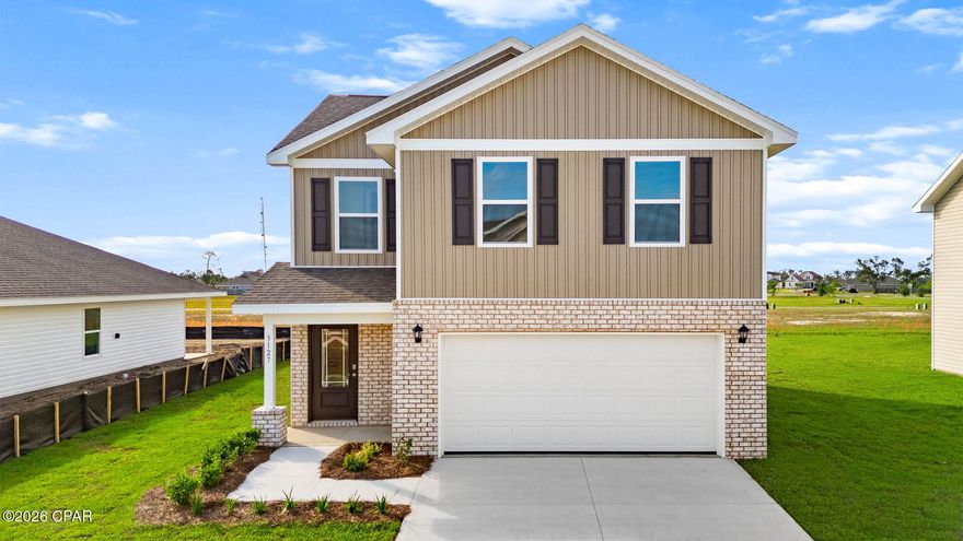 Welcome to the Taylor, a new home floor plan at Hodges Bayou Plantation in Panama City, Florida. The Taylor floor plan is a spacious 2-story 4 bedroom, 2.5 bathroom, with 1,722 square feet and includes a two-car garage. When you walk in, you will notice a spacious open kitchen, dining, and living room design. You will think of endless possibilities for laying out how your furniture will fit in this home. Stainless-steel appliances including a dishwasher, microwave, and stove are included in these homes, as well as beautiful quartz countertops and ivory, soft-close cabinets. A half bathroom is located by the front door for convenient bathroom privacy for visiting guests. EVP flooring is installed throughout the main areas, and soft, comfortable carpet in the bedrooms and stairwell which you notice as you walk upstairs.
 
All of the bedrooms and full bathrooms are located upstairs in this floorplan. The laundry room is also located upstairs making laundry day less treacherous. There are two bedrooms that have large closet spaces and an even larger walk-in closet in the third extra bedroom someone is sure to be happy about. All three spare bedrooms share a full bath with a shower/tub combo. A large double sink vanity is standard in the spare bathroom along with a privacy door separating the sinks with the toilet and shower.
 
The primary suite features ample space for a king-sized bedroom suite. The primary bathroom has a dual quartz sink vanity, with a stand up shower only, no tub and enclosed toilet for extra privacy. The walk-in closet is located within the primary bathroom and has all the space you need to get ready for your day.
 
On the exterior of this home you will notice brick on the front with vinyl siding, dimensional shingles with 30-year warranty and a concrete walkway to the front door. The porch is covered keeping you dry on rainy days. The two-car garage has a steel garage door and leads right into the kitchen and dining area to the back door. Each home in Hodges Bayou Plantation includes a fully sodded lawn to each property line and flower beds at front entry.
 
This home will come equipped with a Home is Connected® smart home technology package including QOLSYS IQ Panel, Skybell Doorbell, Kwikset Smartcode front door lock and DEAKO Smart Switches which allows you to control your home with your smart device while near or away. Our Hodges Bayou community features underground utilities making it less susceptible to damage from severe weather leading to fewer outages and more reliable service. Sidewalks line every street so you can enjoy the unbeatable Florida sunsets and sunrises on your walk to the playground with the kids or the dogs. Whatever room in this house you're in, you will feel right at home! Contact us today to find your home at Hodges Bayou Plantation!