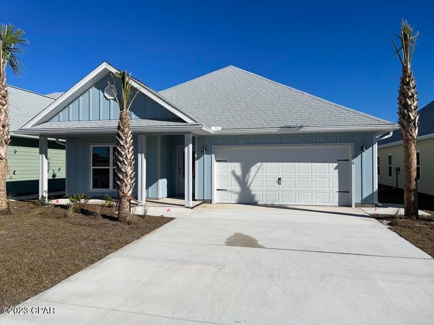 The Rhett is a 4-bedroom, 2-bath home with 1,835 square feet of living space located in WindMark Beach. Standard features of this home include beautiful quartz countertops with undermount sinks in the kitchen and all bathrooms, 5 panel wood doors and engineered vinyl plank flooring throughout the entire home. There are 9-foot ceilings throughout, 11-foot double trayed ceiling in the living room, and 10-foot single trayed ceiling in the owner's suite. Stainless steel appliances included are a free-standing smooth top range, microwave, and dishwasher. This kitchen features a large walk-in pantry, disposal and water filtration system in the Kitchen. WindMark Beach is a tranquil community where one can enjoy the natural settings with boardwalks, walking paths, bike trails, and deeded beach access. WindMark Beach also offers residents numerous luxury amenities and features including a community pool, a gym, restaurants, packaging store/bar, beach equipment rentals, roving security, community fire pit, local shopping, and a versatile community center.