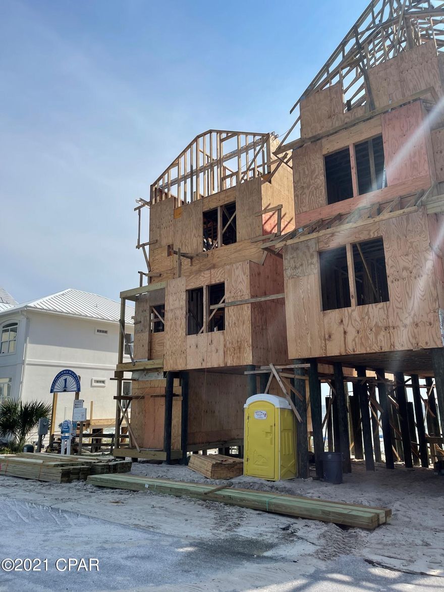 Brand new beachfront home currently under construction from Holiday Beach Development. Set for an early spring '22 completion and ready for guests by May. This home will feature an elevator, 6 BRs and 7 full baths, comfortably sleeping up to 14 guests. First floor features a full bathroom, one of two laundry rooms, and access to the private beachfront pool and deck area. Second floor is where you'll find the main living and dining area, kitchen, the first bedroom as well as a fully furnished beachfront balcony looking out over the Gulf of Mexico. Third floor will have the second laundry room, 3 bedrooms including the beachfront king master suite with private en-suite and private balcony. Finally, the fourth floor will have two more bedrooms and recreational room with balcony access.