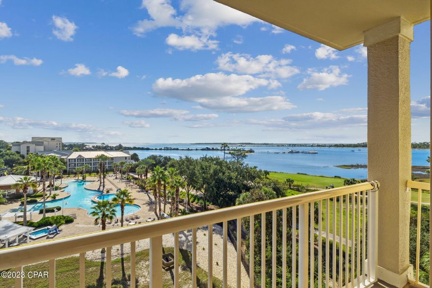 CURRENTLY UNDER CONTRACT - SELLER ACCEPTING BACK UP OFFERS!!!NLooking for gorgeous views of Lower Grand Lagoon, St Andrews Bay, the Pass into the Gulf and Shell Island? This unit is the one for you!!! Located on the 6th floor and the east end of the building, Unit 3607 puts you in the perfect spot to enjoy all of that and more from the living room, guest room, balcony and master bedroom! Bay Point Grand Residences are located at the heart of the upscale, pristine community known as Bay Point and this community has it all. Waterfront to Grand Lagoon and St. Andrews Bay, Bay Point offers brand new Point South Marina which is home of the Billfish Tournament where anglers come from all around to compete in hopes of catching the big one and taking home the prize money. This deep-water marina is home of some of the most magnificent vessels around. For golf enthusiasts, Bay Point Golf Club offers the only Nicklaus Golf Course in Northwest Florida. The par-72 course measures more than 7,100 yards and tees up breathtaking views of the Lagoon and Bay. And after a challenging game of golf, relax at Reflections Spa or grab a bite to eat at one of the several restaurants on site or travel a short distance to some of the best of the best restaurants the area has to offer. Bay Point is a gated, golf cart friendly community with year-round, 24-hour security guards. The Grand is unique in that it only allows permanent residents, secondary homes and long-term rentals here keeping the area quiet and peaceful for its residents. Currently 30 residents live here full time and 35 own as second homes. The Grand offers a luxurious, seasonally heated, Lagoon front, pool accentuated with lush greenery, palm trees and wildlife to entertain you, a hot tub, grilling area with seating and a brand-new smoker, fitness room overlooking the pool, a covered recreation area for entertaining with pool and ping pong tables, high top tables and seating around the fireplace, and a tastefully decorated community room open to all owners to enjoy. Every unit at The Grand is equipped with a Halo Water System which is a brilliant system that utilizes wi-fi devices at all areas in the unit where water is present and if a leak is detected it sends a text and email to the HOA and unit owner and turns off the water to the unit to prevent damage. This open, spacious, 2 bedroom 2 bathroom, split floorplan unit provides all the benefits of a condominium and it feels like home. Directly off the foyer is a bonus room that could be used as a study, playroom or an additional sleeping space for guests. The updated LVP flooring throughout the living areas and 9' ceilings set the stage for a coastal feel with the easy going neutral colors, crown molding and natural lighting. The updated kitchen has beautiful quartz countertops with shiplap accents, stone backsplash, recessed lighting and stainless appliances. The living room and master en suite both have access to the private balcony. The master en suite has the same unbelievable view as the balcony and a huge walk in closet, double vanity, separate tub, tile shower with seating, glass enclosure and water closet. The enormous guest bedroom is large enough for two queen sized beds, nightstands, a dresser and also has gorgeous views of the water. This unit comes with a large, climate controlled, 
secure storage room just around the corner from the unit as well. There is a master association fee of $1,650 per year in addition to the HOA fee that every resident of Bay Point pays annually. Verify measurements if important.