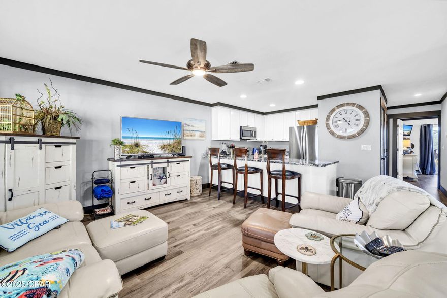 Welcome to this Beautifully Updated 2 Bedroom 2 Bathroom 3rd Floor Condo on the Desirable West End of Panama City Beach. Right Across the street from Beach Access 73. Imagine being able to see some of the Gulf Waters from your Living Room Couch! End Unit with more Square Footage and with a huge wrap around rear balcony!
Completely Renovated into a Charming Cozy Beach Getaway! Granit Countertops, New SS Appliances, Cabinets and Hardware! New Washer and Dryer. This Beautiful Condo is Sold Furnished and ready to use or if you care to, rent! Just steps to the Pool or the Beach! If details or dimensions are important to you, please verify.