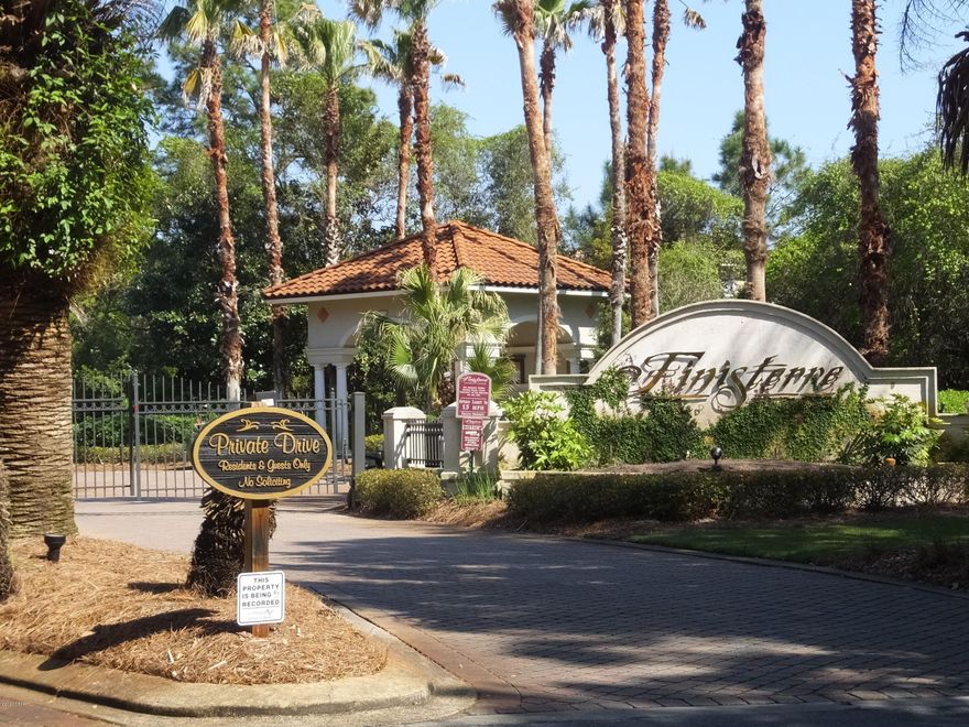 Exclusive Finisterre development located in gated community on Grand Lagoon.  This interior lot is located on a cul-de-sac surrounded by homes with a Mediterranean design with view of grand lagoon. Short drive to beaches, close to Navy  Base, and restaurants.  Tennis courts and community boat ramp available.