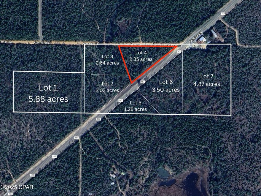 Lot 4.  This stunning property is located off CR 167, just 4 miles east of Hwy 231 and is conveniently situated near some of Florida's most beautiful springs.  See NWF Water Management website for a list of the springs along the Chipola River Basin as well as Econfina Creek Wildlife Management area.  Zoning is AG and allows 1 house per acre.  The pristine beaches of the Gulf Coast are approximately 90 miles, Tyndall AFB is about 40 miles, and the Chipola River Picnic Area & Boat Ramp is about 20 miles.  The Compass Lake community sits just north of the property and is home to Compass Lake & Silver Lake.  There are a total of 7 lots available and all have new surveys. See MLS Numbers for the additional lots:
MLS #s:  769159, 769160, 769161, 769163, 769164, and 769165
  If measurements deemed important, please verify.