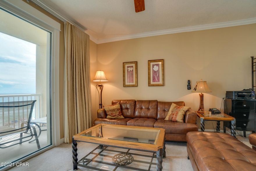 Welcome to the luxury beachfront Grand Panama Beach Resort. The Grand Panama Beach Resort was constructed in 2007, and it is one of the newest condo properties in PCB. This highly desirable gulf front unit is located on the 6th floor of Tower 1 and features unobstructed panoromic views of the worlds most beautiful beaches throughout almost every room. The 01 stack condo units are the most desirable in the resort. The unit is 1 story above the walk over and parking garage and is located right next to the stair way making it super accessible even during the busiest seasons. Witness the most amazing sunrises and sunsets directly from you spacious private balcony as well as spectacular fireworks displays at the pier, during New Year's Eve and July 4th. With 1,431 heated and cooled sqft this beautiful unit comes mostly furnished, features windows in every bedroom with great views and tons of natural light. Do not forget the large balcony that can be accessed from the living room and master bedroom that offers gorgeous views of the pool and Gulf of Mexico.  The interior features a great open floor plan a separate dining area, a breakfast bar, stainless steel appliances, a laundry area with full size stackable washer and dryer, a private owners closet, a secondary bedroom with private access to the 2nd bathroom, a great foyer, and more.  The master is located on the gulf and includes its very on en suite bathroom with double vanity, separate garden tub and walk in tiled shower, as well as a large 6'8x5'5 walk-in closet. In this unit you will feel like you are at home on the beach. The current owners have never rented this unit. It has been loved and cared for like a true second home. However if you are looking for a large investment property, similar units have generated over $40k a year. This is also one of the few VA approved condos on Panama City Beach if you are looking to live the beach life. Grand Panama Beach Resort amenities include 2 pools, a tiki bar, BBQ Grills, 2 hot tubs, and a fitness center. Call your Realtor TODAY to see this great unit before its too late.