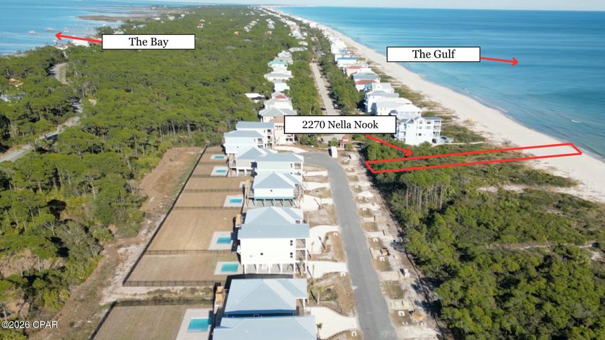 SALTWATER LIVING BECKONS!! Discover an extraordinary opportunity to own one of St. George Island's most desirable Gulf-front homesites at 2270 Nella Nook. Nestled within the exclusive gated Plantation community, this exceptional property offers approximately 42 feet of direct Gulf frontage, providing the perfect canvas to design & build the coastal retreat you've always envisioned. Wake each morning to the sound of gentle waves rolling onto sugar-white sands & spend every evening captivated by breathtaking sunsets painting the horizon in brilliant shades of orange, pink & gold. Life within The Plantation is defined by privacy, natural beauty & resort-style amenities. Residents enjoy gated security, beautifully maintained surroundings, miles of uncrowded beaches, scenic nature trails, tennis courts, fitness facilities, swimming pools & convenient access to the island's outdoor recreation. Explore winding bike paths beneath swaying palms, launch a boat for a day on the water, cast a line in world-class fishing grounds, paddle through serene coastal waters, or simply relax with your toes in the sand while enjoying the tranquil Gulf breeze. Beyond the gates, St. George Island is celebrated for its laid-back charm, unspoiled landscapes & abundant wildlife. Nearby restaurants, shops, marinas & state parks offer endless opportunities for adventure while preserving the peaceful atmosphere that makes the island one of Florida's most treasured coastal destinations. Here, every day feels like a vacation where nature, recreation & relaxation blend seamlessly together.  Rare Gulf-front opportunities like this are becoming increasingly difficult to find. Secure your place on one of the Forgotten Coast's most coveted shorelines & create a custom beachfront sanctuary tailored to your lifestyle. This is more than a homesite--it's an invitation to embrace luxury coastal living, spectacular scenery & unforgettable memories for years to come to LIVE THE BEACH LIFE!!