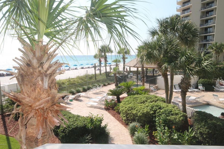 Gulf-front condo centrally located on Thomas Drive and within walking distance to many shops, restaurants, and area attractions. This 2 bedroom, 2 bath unit overlooks the pool and has spectacular beach views. This resort has many amenities for the entire family, including two large pools, a gazebo, game room, community room, and much more! All information is believed to be correct but should be verified by the buyer.