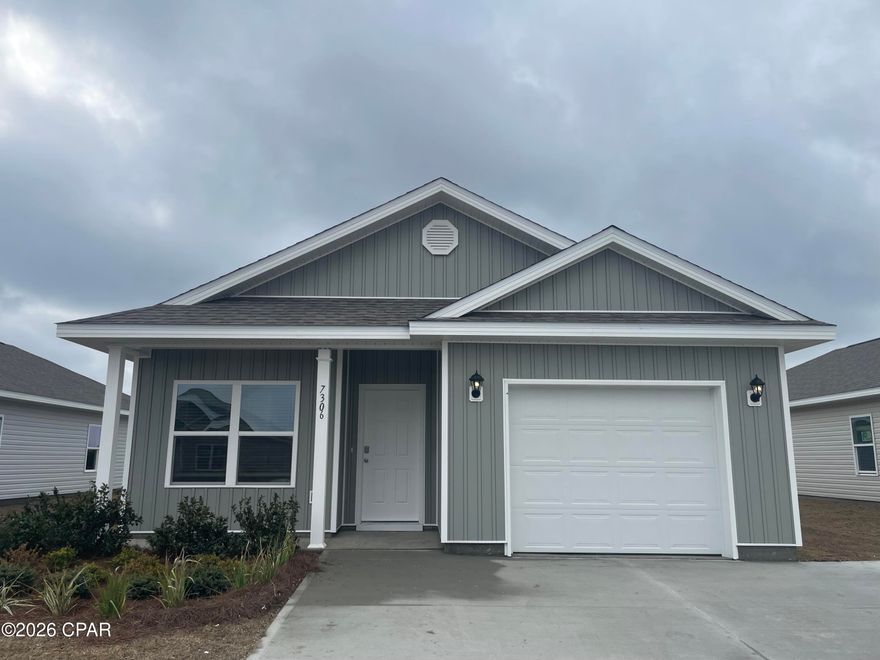 Welcome to the Ryker Plan, one of our new plans at Liberty I Panama City, Florida. The Ryker is a spacious single-story home with 1,443 square feet of comfortable living. This beautiful home offers 3 bedrooms with 2 bathrooms, and a 1-car garage. Met with a cozy covered porch as you enter the home, The foyer welcomes you with beautiful EVP flooring which spans throughout the home in the main areas and bathrooms. Right by the front door is a bonus area which can serve as an office or a creative space. The hallway leads to the garage and laundry room into the open kitchen and living room area and the second and third bedrooms with the second bathroom in between. Each bedroom boasts plenty of space and sizeable closets for organization with soft carpet flooring.

The kitchen includes an island for extra counterspace and seating with granite countertops, stainless steel appliances, and beautiful white cabinetry. Natural light illuminates this main area for your family and friends to enjoy. Nearby, covered patio access is located by the primary bedroom and the dining area. The spacious primary bedroom features its own bathroom complete with double vanity granite countertops, a large walk-in closet, and a relaxing shower. In addition to all the features and amenities our Ryker plan offers, each is built with our Smart Home technology package, designed to bring the ease and convenience of life right to your fingertips.

On the outside of this popular plan, you will see durable vinyl siding, a rear patio to enjoy the spacious back yard and the beautiful Florida weather. Our Liberty community features underground utilities making it less susceptible to damage from severe weather leading to fewer outages and more reliable service. Residents of Liberty can enjoy exclusive access to two amenity centers, complete with two pools, a children's splash pad, two playgrounds for endless fun, a well-equipped fitness center, two pickleball courts and a basketball court to name a few things. To learn more about this home for yourself, call us to get connected today!