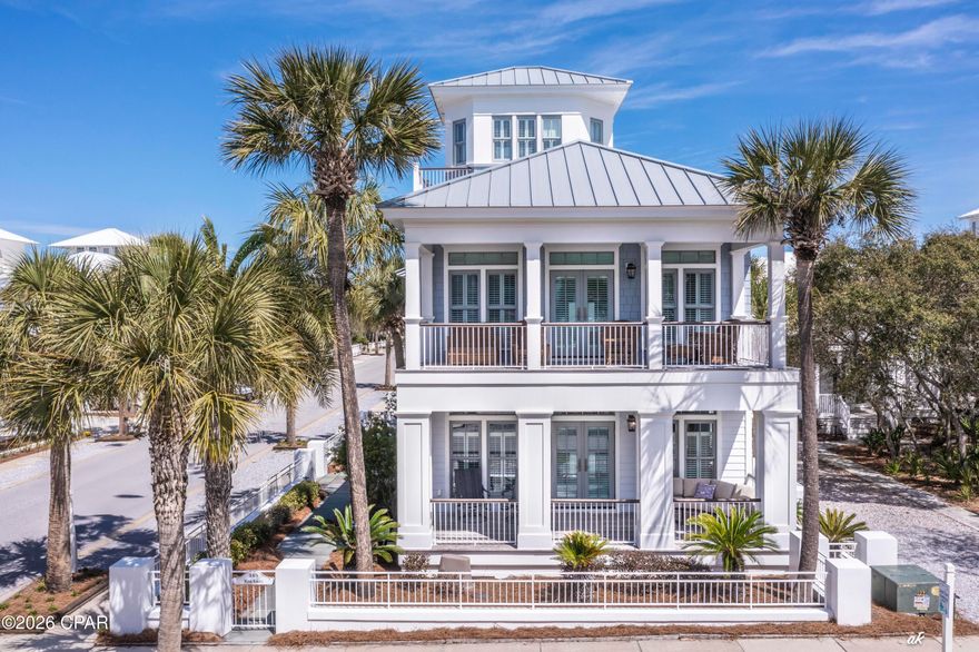 PROFESSIONAL PHOTOS COMING SOON! Discover your dream home and carriage house, designed by New Orleans Architect, Lloyd Vogt. It includes 4 bedrooms, 4.5 baths, a tower and the best outdoor shower ever! Located in the exclusive gated beachfront community of Carillon Beach, along Florida's pristine Panhandle Gulf Coast, this property is perfect for a full-time residence, a lucrative investment property, or a serene second home - it checks all the boxes for luxury, location and lifestyle. In the main house, the open floor plan of living, dining, kitchen space and porches is perfect for the casual coastal living style. In the main house, each of the three spacious ensuite bedrooms is beautifully designed, featuring ample natural light and privacy. The downstairs bedroom offers a private entrance, ideal for guests or for rental opportunity. The home blends modern aesthetics with upscale charm. The second-floor master suite affords views of the Gulf from its porches. The third-floor tower is a magical getaway with added sleeping space and a commanding 360-degree view of the Gulf, surrounding area and entire community. The main home was completely renovated, down to the studs in 2017, including top grade cabinetry, tile, marble, granite, and a new carriage house constructed in 2023 with a garage below and luxury studio apartment on the second level. This property can be rented separately or together with the main house if the property is used as a rental. This coastal beach-style home is not just a resident but a lifestyle choice, offering peace of mind with gated security and direct access to the Gulf's sandy shores. Whether you're looking for a permanent home that feels like a vacation, a second home or a smart investment opportunity, this property offers flexibility and charm in one of Florida's outstanding communities. Situated in a sought-after location, the house offers secure access to one of Florida's most beautiful beaches, ensuring privacy and exclusivity. The community also boasts amenities like walking trails, 3 community pools, tennis, pickleball and basketball ball courts, along with ample green spaces to be enjoyed. The home's location allows you to take advantage of nearby local attractions, exquisite dining options and boutique shopping. Experience the best of Florida living in this exquisite home, ideally positioned for enjoyment and relaxation. Schedule your private viewing today and step into your new coastal life. The golf cart is available for purchase and there is an Exclusion List of items.