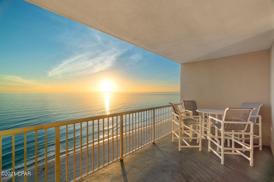 UNDER CONTRACT. SELLER ACCEPTING BACKUP OFFERS. Welcome to your beautiful,1 Bed/2 Bath, with Bunkroom, Gulf Front Condo on the desirable west end of Panama City Beach!  Stunning Gulf Views are displayed in the main living areas via the floor to ceiling sliding glass doors and windows, making this unit bright and welcoming. This unit boasts an expansive floor plan totaling 1,026 sq ft, as well as a large, private balcony that is directly off the main living area, which is the perfect place to enjoy your morning coffee, enjoy outdoor dining or catch the evening sunset. You'll love the open kitchen, with updated stainless steel appliances, granite countertops with an eat-in breakfast bar. The primary bedroom suite features a king bed and a beautifully updated en-suite bathroom. There is also an owner's closet for added storage and direct access to a second bath. There is a stackable washer/dryer in the unit for convenience. This Beach Condo is ideal for anyone looking for a turnkey vacation rental investment property, full-time residence, or true second home. Located in Palazzo, one of Panama City Beach's premier luxury condos, this is a low-density complex, with only 129 units, so you can enjoy a more private, and laid back feel; however, if you decide to rent, these condos have great rental income potential, with a projection of $45K in rental income annually!  

Palazzo's amenities include elevated Gulf front pool, hot tub, complimentary beach service (Mar-Oct), fitness facility, and meeting room. Palazzo is located on the desirable West End of Panama City Beach, 1 mile from Pier Park shopping center and less than 20 minutes from the Panama City Beach International Airport. Palazzo has 4 levels of covered Gulf Front parking under the building, so no need for massive parking garages with elevated walkways across the street. Call today to see this gorgeous Gulf Front Beach Condo in person!