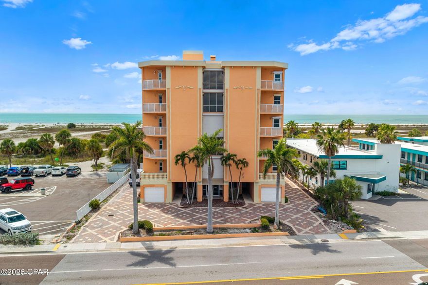 This stunning recently extensive renovated luxurious beachfront condo on the beautiful Treasure Island Beach is located within the secure 6-
story Venetian condominium complex which boasts just 5 units - ''one per floor'' with private garages and guest parking underneath. A private
elevator takes residents directly to their individual floors. Upon entry of the 5th floor, guests are greeted with views of the azure waters of the
Gulf of America in this 3600+ square-foot luxury flat with more than 1,100-square feet of private balconies that have electric storm shutters!
The foyer entry and central rotunda feature a powder bath, well-appointed storage closets, and designer ceiling fixtures. Straight ahead off the
formal areas, is the enormous great room with a huge living room, kitchen and breakfast area -all surrounded by large exterior balconies
featuring expansive views of the beach and Gulf through a 41-foot-wide wall of Hurricane Impact glass sliders. 20MM Luxury Vinyl Plank floors
flow throughout the entirety of the unit. The wrap-around open kitchen features stainless steel appliances, custom cabinets and Quartz
countertops. Adjacent to the kitchen is a large walk-in pantry which houses the unit's water purification/filtration system as well as the laundry
room with hookups for a full-size washer and dryer. The Master Bedroom wing is located along the north side of the unit and feature, a 31-foot
balcony with views of the gulf also equipped with electric storm shutters, a large walk-in closet with custom built-ins and an expansive master
bath boasting a free-standing soaker tub, separate walk-in tiled shower, and water closet. Also located in the master suite wing is an adjacent
office. This room could also be used as an office, gym, music room, nursery or separate women's dressing area etc. The guest wing is located on
the south side of the home and features two private guest rooms-each with a full en-suite bath. The larger of the two guest rooms has a private
balcony and separate dressing area/seating area. This condo includes 5 private balconies in all, with the largest gulf-facing balcony offering
protection for your outdoor furniture via accordion storm shutters. There is a 2-car garage and a designated guest parking space. Additional
noteworthy features include Dual zoned A/C units (both replaced), pool with private gated beach access, trash chute, private entrance with
secure fob access, and an elevator. The Treasure Island Beach path is conveniently located behind the unit for easy access to groceries,
shopping, and numerous restaurants along the beach. John's Pass is a mile away for a day of waterfront dining and activity. In addition, this
condo is located for easy access to major roadways and to downtown St. Pete, the new St. Pete Pier and the numerous art galleries and venues
for live music. Schedule your showing today to see, witness beachfront indoor/outdoor Florida living at its finest