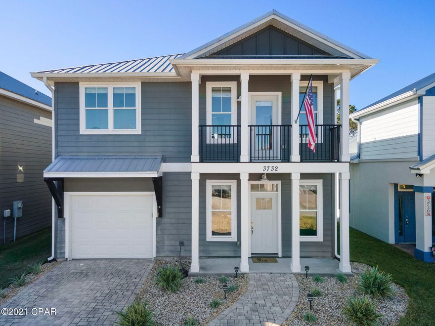 HIGHEST and BEST DUE BY 5:00 SUNDAY. 1/10/21. Stunning 3 bedroom, 2½ bath Florida cottage with open floor plan and large living area. The main living area features wood look floors and 9-foot ceilings. The kitchen is well appointed with stainless appliances, grey cabinets, quartz counter tops, and walk in pantry. Kitchen/Dining area features patio doors overlooking the fenced backyard. The first floor also includes a half bath and laundry room. On the second floor are the 3 bedrooms, 2 bathrooms and an open area that could be an additional living area, office, or play room. The master bedroom includes trey ceiling and a balcony perfect for relaxing and watching a sunset. Master Bath includes double sink vanity with granite counters,  tile floors, and a walk in closet. The exterior of the home is constructed of hardiboard siding, a paver driveway, paver back patio, and fenced backyard.

The Hidden Lagoon community includes a pool, clubhouse, and barbecue area. Hidden Lagoon subdivision is tucked away on dead end street off North Lagoon close to restaurants, entertainment & grocery, and is near the Navy Base and Beach.

 All sizes and measurements are approximate-buyer to verify if important.