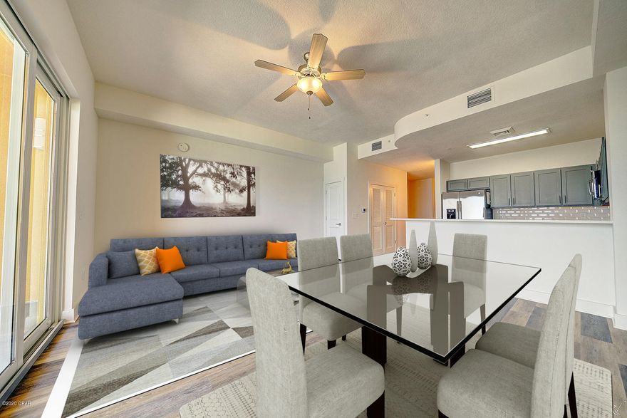 Calypso Tower III Penthouse, Top Floor, High Ceilings, Glass Doors, Unit 2308! Get the extras in this condo that are not available in all of the others. 1 bedroom and 2 full baths with a bunk-nook, spectacular west views of sunsets over the Gulf of Mexico. Calypso T3 is the newest tower, brand new, featured amenities - Parking garage, Direct Beach access via Walkover, fitness center, pool, hot tub. The floor plan is open, LVP floors throughout, quartz counters, stainless appliances, walk to Pier Park, shopping, numerous restaurants. Vacation rental projections of $40,000 annually. BONUS - 6 Elevators for no waits! 543 feet of sugar white sand and emerald green water, don't miss out, come visit today!