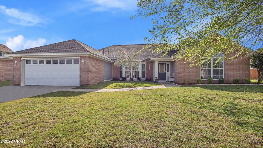 CURRENTLY UNDER CONTRACT, SELLER ACCEPTING BACKUP OFFERS MULTIPLE OFFER STATUS--Highest and Best by 5pm, Wednesday, 4/20/2022. Check out this beautiful gem located in the established neighborhood of Plantation Point. This updated 3bd/2bth home greets you with brick veneer, Hardie siding and newer roof. Step inside and you will note the warm tones of the newly updated Lifeproof vinyl flooring all throughout for easy maintenance and durability. Stepping to the right as you enter the home is the spacious flex space that can easily be used as an office or play area. Stylish barn-door added for additional privacy. Just across is the dedicated dining area, perfect for dinner parties. The homes open floorplan showcases vaulted ceilings in the living room along with gas fireplace. Enjoy cooking in the updated kitchen with newer appliances and additional eat-in area overlooking the backyard.
Split bedrooms has the large Master bedroom tucked away just down the hall from the kitchen which features custom accent wall and private french door access to the backyard. Relax in the whirlpool tub after a long day in the Master bath that includes double-vanities, separate shower and walk-in closet. Two additional bedrooms plus full hall bathroom are located on the opposite side of the home just off the living room. Enjoy your time outdoors in the shade of the screened in back-patio or hanging out in the treehouse. This property also features a customized 10x14 finished shed, currently trimmed out as an additional office space--imagine steps away for your daily work commute! Additional features to the property include: updated bathrooms, light fixtures and tankless water heater to name a few. Don't miss your chance to preview this property today! All sizes and measurements are approximate; Buyer to verify if important!